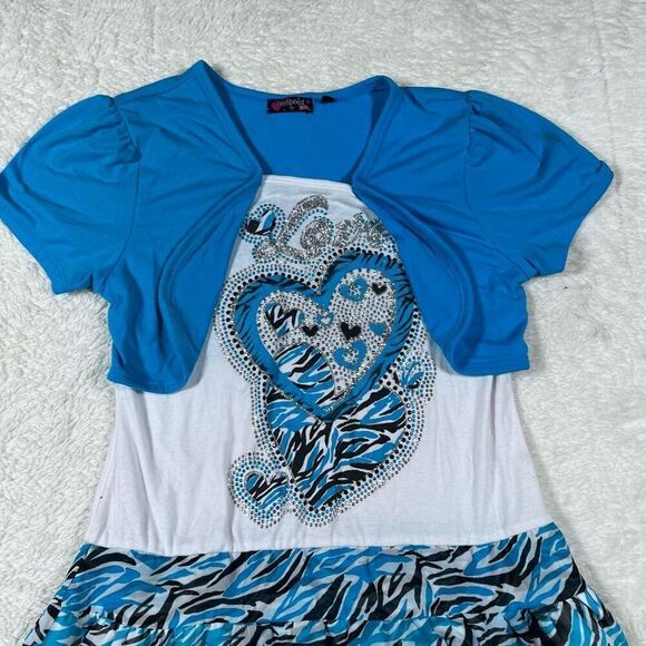 Vintage Y2K Tempted USA Zebra Print Bling Mini Dress - Picture 2 of 6